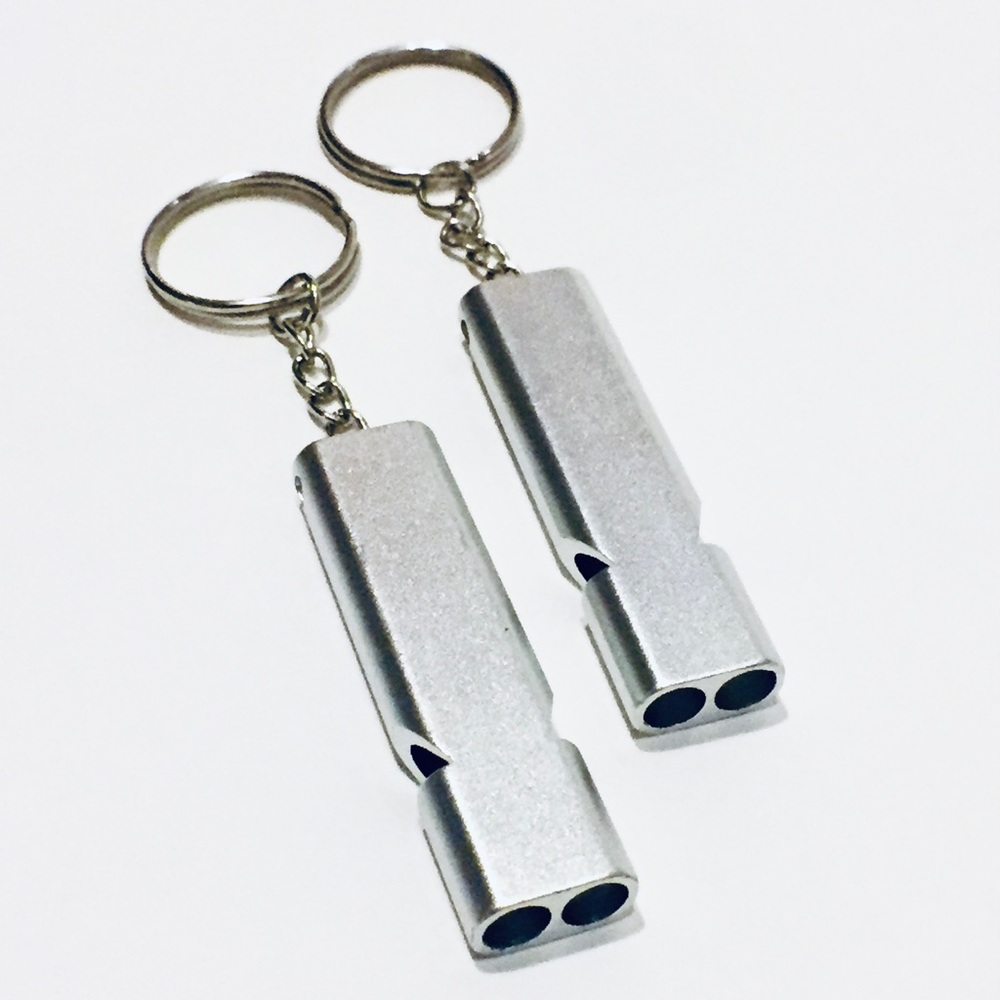 2 Silver‎ Emergency Keychain Whistles Survival Safety Loud Alert Flat Waterproof